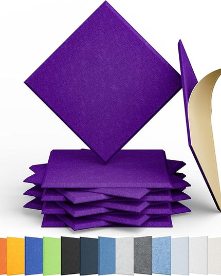 12 Pack Acoustic Panels Self Adhesive Sound Proof Foam, High Density Sound Acoustic Panel, 12X12X0.4 Inch Square Panels in Home, Office, Reccording Room, Studio,and more(Violet)
