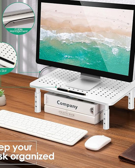La Jaco Monitor Stand Riser, 3 Height Adjustable Monitor Stand with Pen Holder, Dual Monitor Riser Laptop Riser for Office, Home, School Supplies, 1 Pack, White