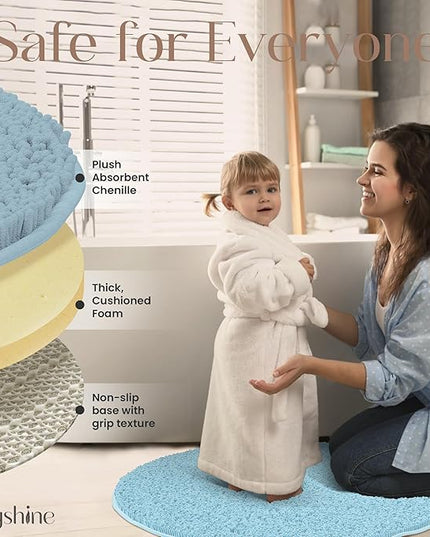 MAYSHINE Round Area Rug Set for Bathroom | Soft Plush Chenille Bath Mat, Water Absorbent Non-Slip Bathroom Rug | Washable Shag Carpet for Shower, Bedroom, or Home Décor | 48"x48" (Round) | Spa Blue'