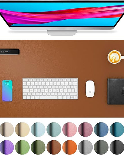 Aothia Leather Desk Pad Protector, Mouse Pad, Office Desk Mat, Non-Slip PU Leather Desk Blotter, Laptop Desk Pad, Waterproof Desk Writing Pad for Office and Home (Brown,31.5" x 15.7")