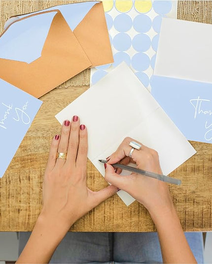 VNS Creations 20 Pack Thank You Cards With Envelopes, Stickers, 4x6 Inch Blank Thank You Notes - Bulk Box Set Large Notes for Graduation, Wedding, Small Business, Baby & Bridal Shower - Light Blue