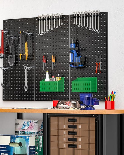 EVERHANGER Metal Pegboard Panels 24" x 12", Heavy Duty Steel Peg Boards for Garage, Pegboard Wall Organizer for Tool Storage and Organization, Black, 3 Pack