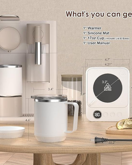 Coffee Mug Warmer & Mug Set for Desk, Smart Coffee Cup Warmer with 16oz Heated Mug, Coffee Heater with Auto Shut Off for Office/Home, Birthday/Valentine's Day/Coffee Gifts for Men & Women, White