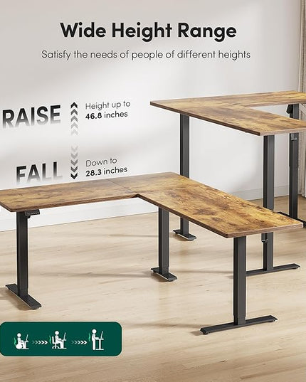 FEZIBO 75x63 L Shaped Standing Desk, Electric Height Adjustable L Shaped Desk, Suitable for Home Office, Vintage-Brown