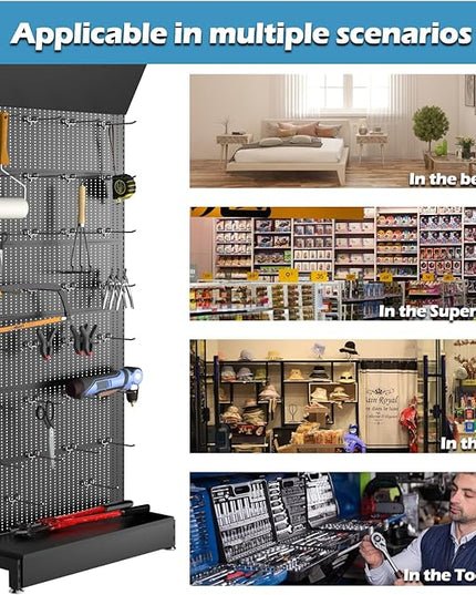 Metal Pegboard Shelf - Peg Board Display Stand with 30 Hooks, 85x36x13 in, Portable Garage Pegboard Organizer Retail Display Rack for Craft Shows,Kitchen Decoration, Mobile Phone Shop/Black
