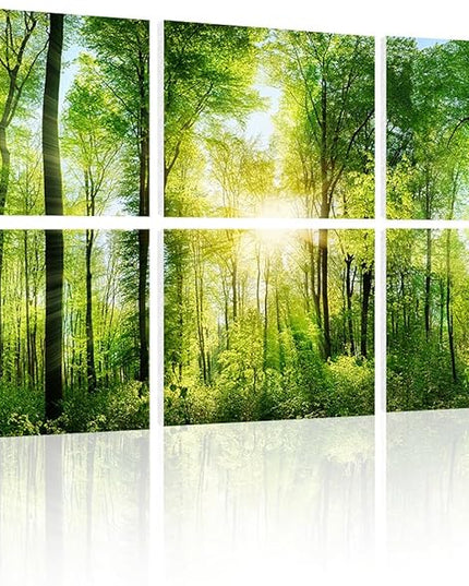 YPY Sound Proofing Panels for Walls Morning sunrise forest green trees: 6 Pack 72×48 Inches Decorative Art Acoustic Panel Sound Dampening Panels Absorbing Treatment
