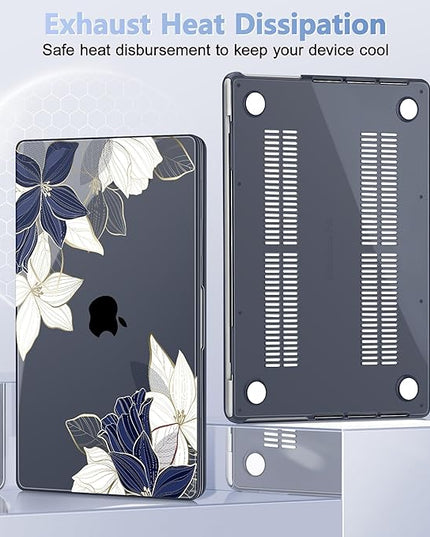 May Chen Case for MacBook Pro 14 inch, Models A2442 A2779 A2918 A2992 A3401 A3185 A3112 A3434, M1 M2 M3 M4 M5 Chip (2021-2025 Release), Plastic Hard Shell Case with Keyboard Cover, Elegant Flower