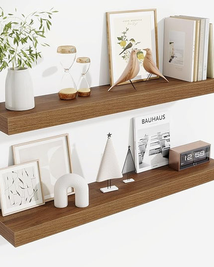 Fun Memories Floating Shelves for Room Wall, 36 Inch Long Shelf Set of 2， Hanging Wood Shelves for Storage & Display, Walnut