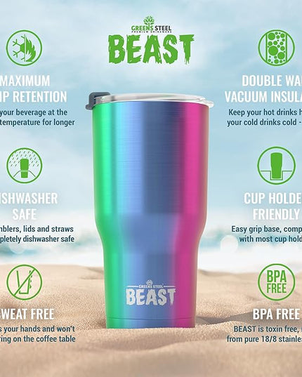 Beast 40 oz Tumbler Stainless Steel Vacuum Insulated Coffee Ice Cup Double Wall Travel Flask (Rainbow)