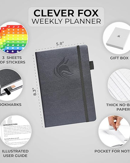 Clever Fox Planner – Undated Weekly & Monthly Planner for Productivity, Time Management & Goals – Organizer Journal – A5 (Silver Black)