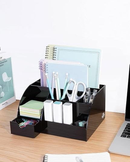 My Space Organizers Black Desk Organizer with 9 Compartments - Desktop Office Supplies and Desk Accessories Organizer