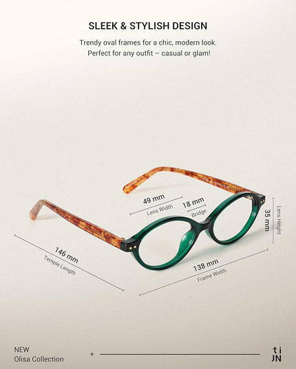 TIJN Olisa Blue Light Blocking Glasses for Women Men,Oval Glasses Frame Bluelight Glasses for Gaming/Computer/Screen