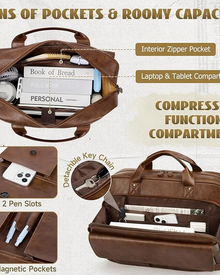 RAINSMORE Mens Laptop Bag PU Leather Messenger Bag 15.6 Inch Briefcase Vintage Computer Satchel Bag for Work Business