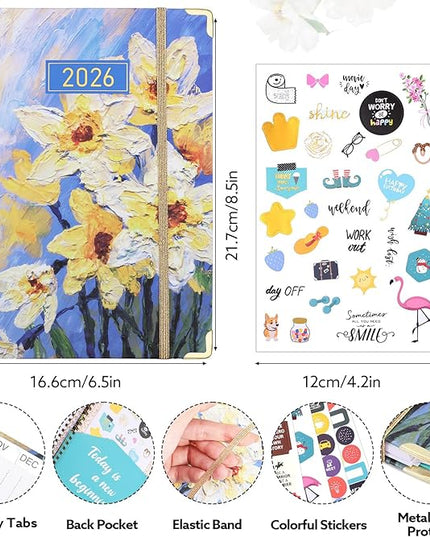 2026 Planner, Weekly and Monthly Planner, January 2026 - December 2026, Calendar Planner A5 (6.5" x 8.5") with Tabs, Inner Pocket for Home School Office Supplies, Yellow Flower