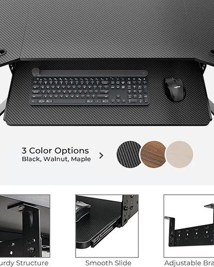 EUREKA ERGONOMIC Adjustable Keyboard Tray Under Desk, 28x11 Inch Large Slide Out Keyboard & Mouse Platform Tray, Wooden Pull Out Computer Keyboard Drawer for Typing Home Office Desk, Black