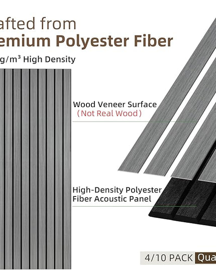 TO-TH Wood-Look Acoustic Wall Panels, 10 Pack 47.2” x 23.6” Sound Panels, Decorative Wood Panels for Wall Sound Dampening Panels for Home, Office, Basement, Gray Oak with Mitered Edges