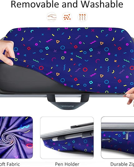 Millhome Lap Desk | Portable Laptop Desk – Fits Up to 17.3" Laptops – Detachable & Washable Cushion, Phone Holder, Device Ledge – for Writing, Working, Reading on Bed, Couch, Sofa, Floor – Geometric