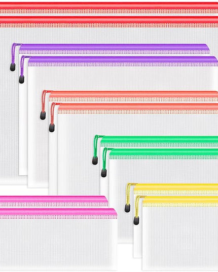 Umriox Zipper Bags, 6 Assorted Size (6 Colors, 12 Packs), Project Bags for Cross Stitch, Mesh Zipper Pouch for Office Supplies Travel Accessories and Board Games Storage