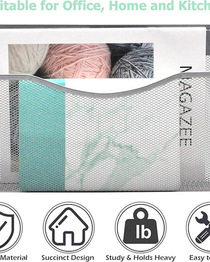 EASEPRES 3 Single Pocket Mesh Hanging File Organizer, Vertical Wall Mounted Magazine File Holder, Mount Basket Mail Paper Document Folder Organizing for Office, Home and School, Silver
