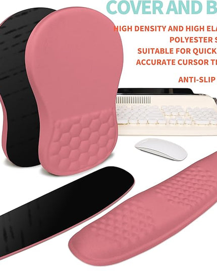2-in-1 Ergonomic Set, Wave Rise Keyboard Wrist Rest and Massage Bulge Slope Mouse Pad Wrist Support, Cushion Memory Foam Integrated to Relieve Wrist Pain, Muskmelon Pink