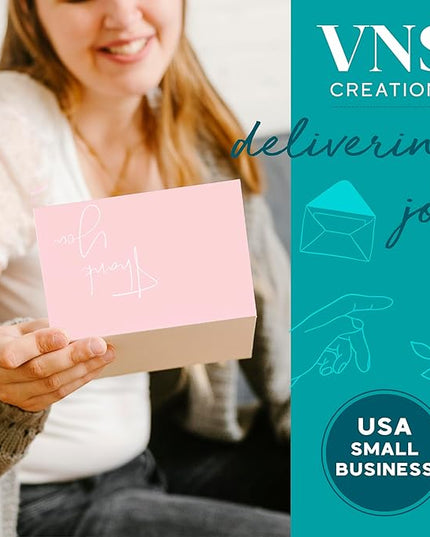 VNS Creations Thank You Cards With Envelopes Bulk Set & Stickers - 100 Pack 4x6 Blank Thank You Notes Bulk Box Set - Large Note Card Small Business, Wedding, Baby Shower & Bridal Shower - Pink