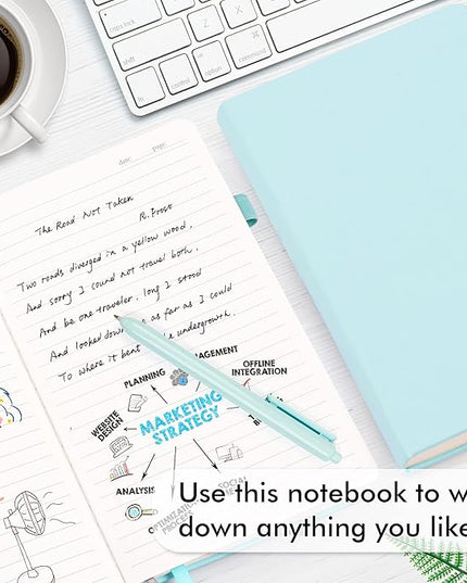feela 12 Pack Notebooks Journals Bulk, Hardcover Notebook Classic Ruled Lined Journals with Pen Holder for Women Girls School Business Supplies, with 12 Black Pens, 120 GSM, 5.1”x8.3”, A5, Sky Blue