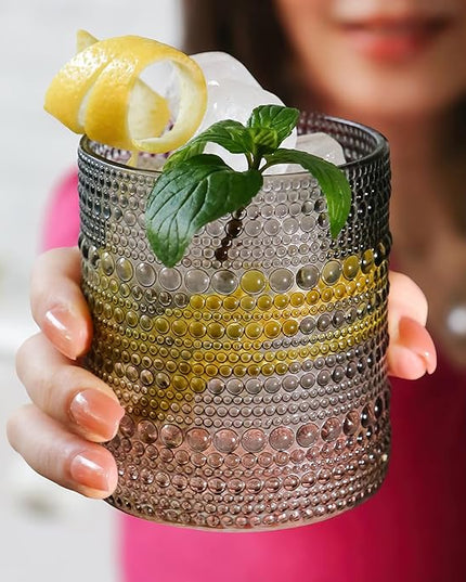 Kate Aspen Hobnail Beaded Drinking Glasses Vintage Glassware Set | Cocktail Glass Set, Juice Glass, Water Cups | Makes A Great Hostess Gift, Gift for Newlyweds (Smoke Grey)