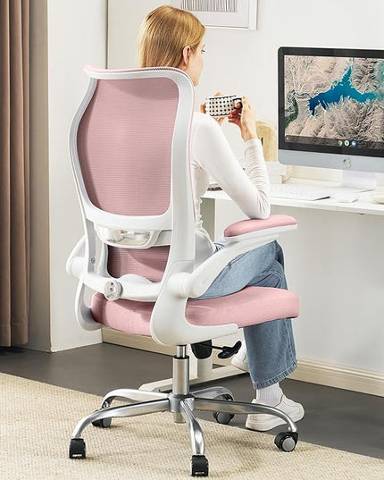 TRALT Ergonomic Office Chair - Desk Chair with Wave High Back Adjustable Lumbar Support Computer Chair - Gaming Chairs Mesh Backrest and PU Leather Seat (PIK)