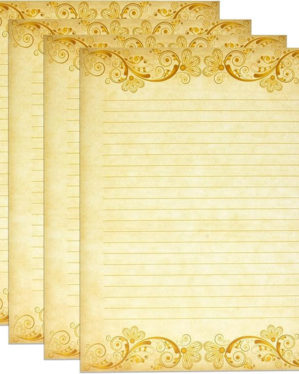 Gift Boutique 100 Pack Vintage Lined Stationary Paper Gold Sheets For Writing Poems Lyrics Letters Wedding Invitations Printing Supplies, 8.5" X 11"