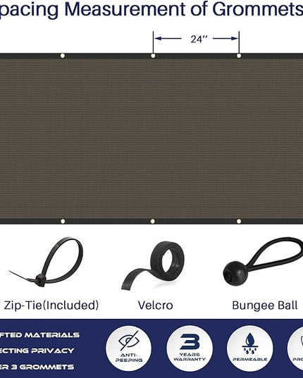 Windscreen4less Privacy Fence Screen Heavy Duty Windscreen Fencing Mesh Fabric Shade Net Cover with Brass Grommtes for Outdoor Wall Garden Yard Pool Deck, 6'x284' Brown