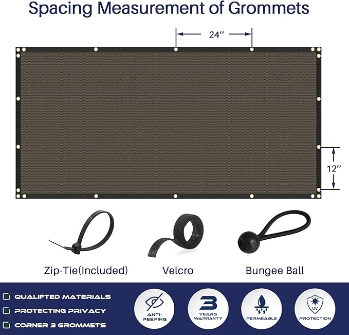 Windscreen4less Privacy Fence Screen Heavy Duty Windscreen Fencing Mesh Fabric Shade Net Cover with Brass Grommtes for Outdoor Wall Garden Yard Pool Deck, 6'x181' Brown