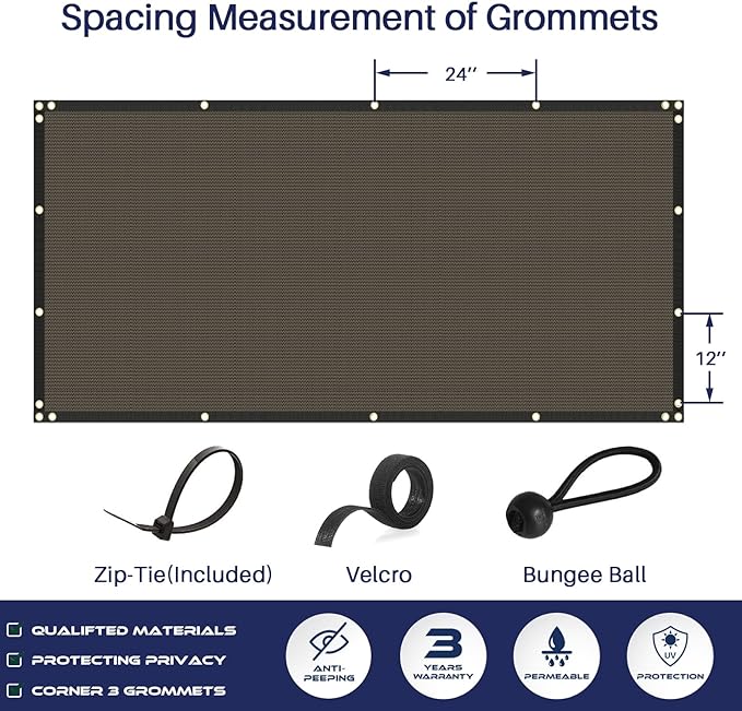 Windscreen4less Privacy Fence Screen Heavy Duty Windscreen Fencing Mesh Fabric Shade Net Cover with Brass Grommtes for Outdoor Wall Garden Yard Pool Deck, 6'x169' Brown