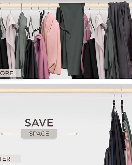 MORALVE Pants Hangers Space Saving - 2 Pack European Beechwood Scarf and Jean Hangers - Closet Organizer and Space Saver Pant Rack, Leggings Hanger, and Scarf Holder with 360° Swivel Hook