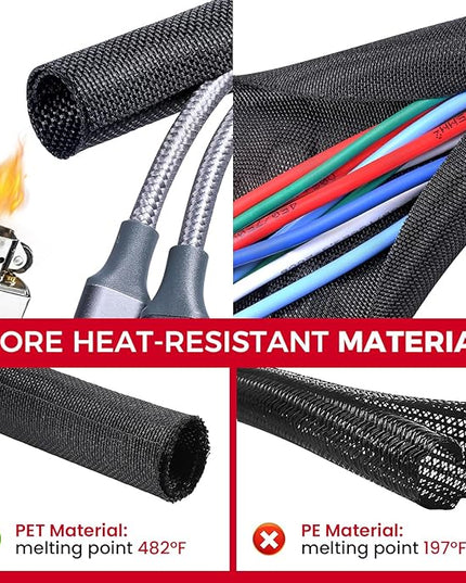 Sonoreboom Black Braided Wire Loom Mesh Woven Split Sleeving for Automotive Wires/Audio Video Cable/Multi-Cable Strings (3/8" - 18 Feet)
