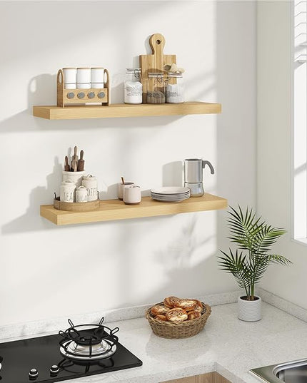 Dreamland 8" Deep Long Floating Shelves, 32 Inches Floating Shelves for Wall Set of 2, Large Display & Storage Shelf, Wall Shelf for Bathroom Bedroom Living Room Kitchen Office, Oak