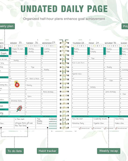 Ospelelf Undated Spiral Bound Planner Daily, Weekly and Monthly Planner 2025-2026, Work Planners 12 Month 8.5 x 11