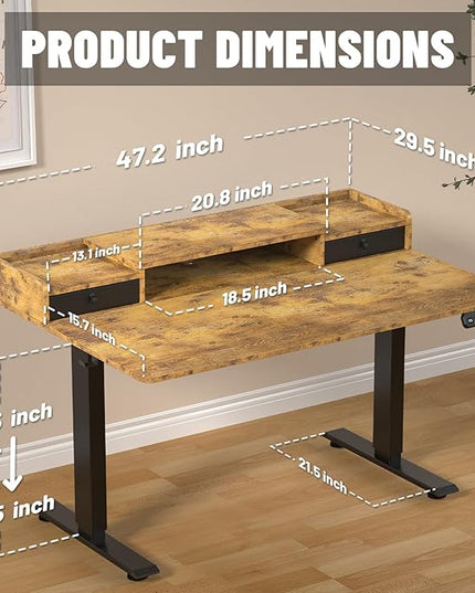 48 x 30 Inch Electric Standing Desk with 2 Drawers, Adjustable Height Widened Stand Up Desk with Storage, Sit to Stand Ergonomic Workstation for Home Office, Rustic Brown