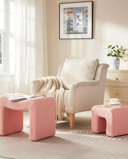Ottoman Set of 2 Vanity Stool Chair Seating Backless Modern Foot Rest Teddy Velvet Small Footstool Ottoman for Makeup Room Living Room Bedroom Entryway,(2-in-1) Pink