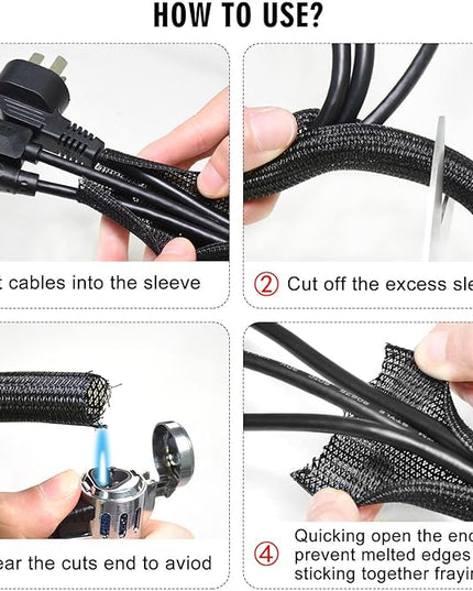 10ft - 1/2 inch Cord Protector Cable Sleeve Split Wire Loom Tubing for Power Cord Audio USB Cable, Cord Sleeve Cable Management for TV Computer, Cord Protectors from Pets Chewing, Black
