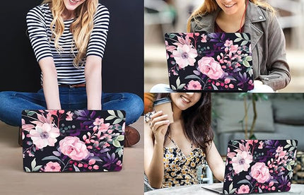 CISSOOK Compatible with MacBook Air 13.6 inch Case 2025 2024 2022 Release Model A3240 A3113 A2681, Flower Plastic Hard Shell Case Black Cover for MacBook Air 13 inch M2 M3 M4 - Pink Flowers