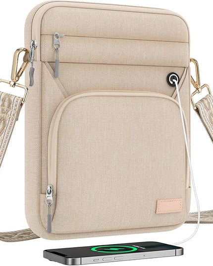 MoKo 9-11 Inch 360° Protective Tablet Sleeve Bag, Fits 11 inch iPad Air M3, iPad A16 2025, Pro 11 M5, iPad 10/9/8/7th, Tab S8/S9 11, Multifunctional Bag with Shoulder and Headphone Port, Sand