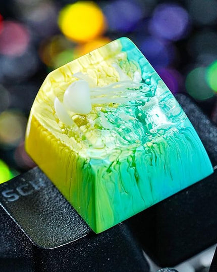 Jellyfish Artisan Keycap Pastel Yellow Teal Ocean R1 SA Profile Custom Sea Creature Keycaps 1U ESC Handmade Gaming Resin Key Cap Cherry MX Switch Compatible Mechanical Keyboard Jellyfish Lover Gift