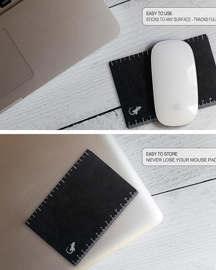 Mouse Pad Adhesive Bottom - Sticks to Any Surface - Portable - Webcam Covers and Screen Cleaner Included (Ruler)