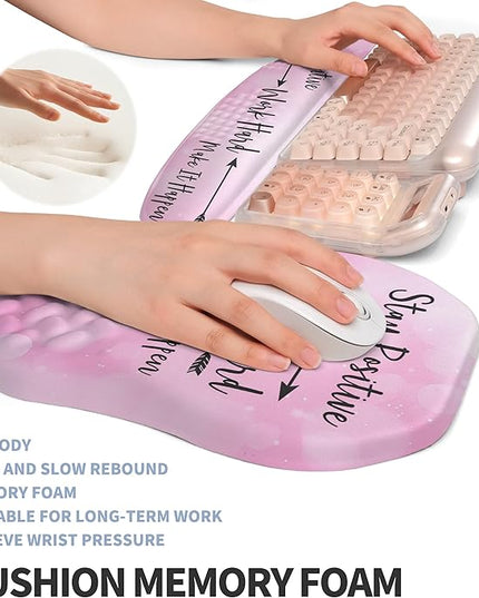 2-in-1 Ergonomic Set, Wave Keyboard Wrist Rest and Massage Slope Mouse Pad Wrist Support, Rebound Memory Foam for Relieve Carpal Tunnel Syndrome and Wrist Pain (Stay Positive)