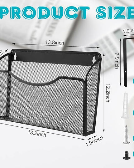 Tenceur 3 Pcs Mesh Letter Wall File Folder Cubicle File Holder Hanging Wall Mounted File Holder 3 Pocket Vertical File Organizer for Office Home Room Storage Basket(13.19 x 12.2 x 3.07 Inch,Black)