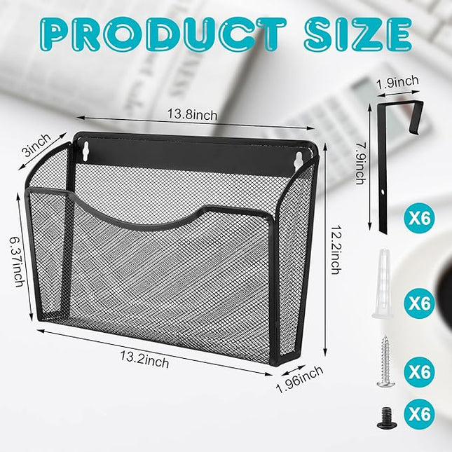 Tenceur 3 Pcs Mesh Letter Wall File Folder Cubicle File Holder Hanging Wall Mounted File Holder 3 Pocket Vertical File Organizer for Office Home Room Storage Basket(13.19 x 12.2 x 3.07 Inch,Black)