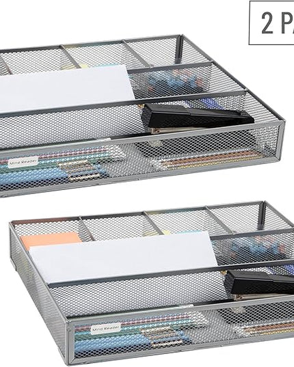 Mind Reader Drawer Organizer, Desk Org, Utensil Organizer, Office, Kitchen, Metal Mesh, Set of 2, Silver