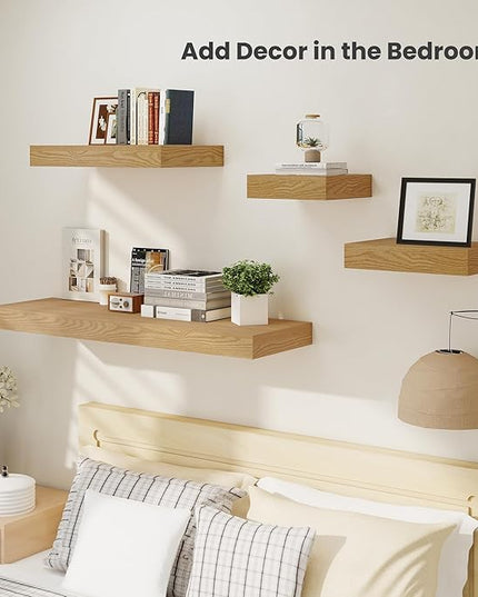 Heimlove 12 Inch Deep Floating Shelves, 16 x 12 inches Long Wall Shelf, Large Extra Display Shelf & Storage Shelf, Rustic Wood Wall Shelves for Fireplace Mantel, Oak - 2Pack