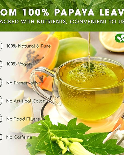 FreshDrinkUS, Premium 25 Papaya Leaf Tea Bags, 100% Natural & Pure from Papaya Leaves. Loose Leaf Herbal Tea. Made with Natural Material Tea Bags. No Sugar, No Caffeine, No Gluten, Vegan.