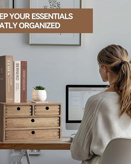 Kirigen Wood Desktop Storage Cabinet/Workspace Document Office necessity Organizer with 4 Drawers/Home,office Letter Mail Sorter with 3 levels/Hold Makeup Box (BR, 3-layer &4 drawers) Dark brown